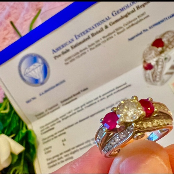 14K DIAMOND / RUBY RING /SZ 7 INCL AIG GEM REPORT APPRAISAL - Picture 9 of 14